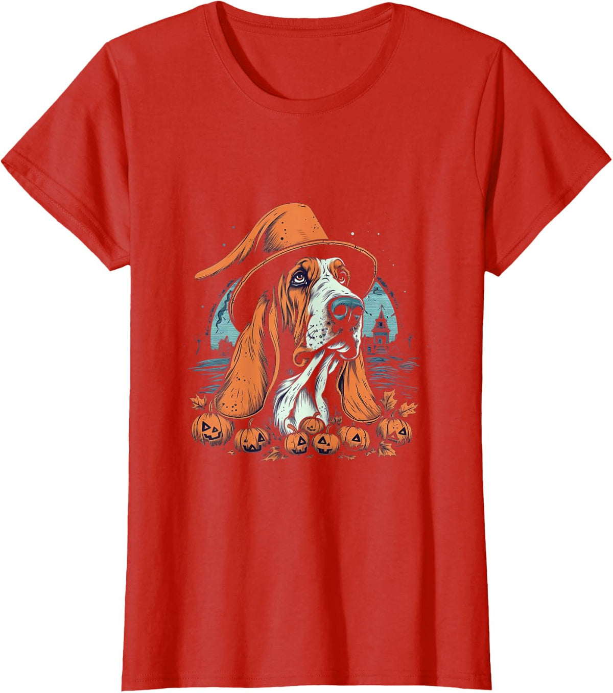Basset Hound Witch Halloween Costume Dog Lover Puppy T-Shirt - Red