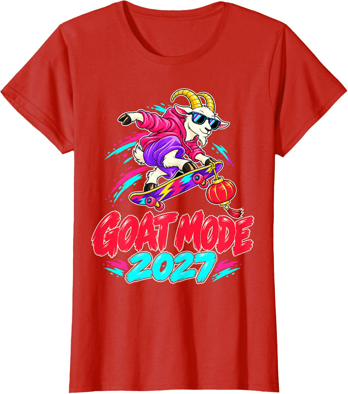 Goat Mode 2027 Skateboarding Skater Lunar New Year T-Shirt - Red