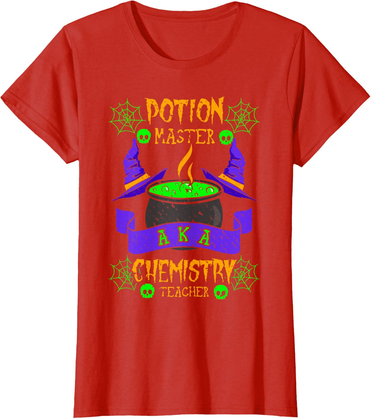Chemistry Teacher Lab Skull Witch Hat Professor Educator T-Shirt - Red