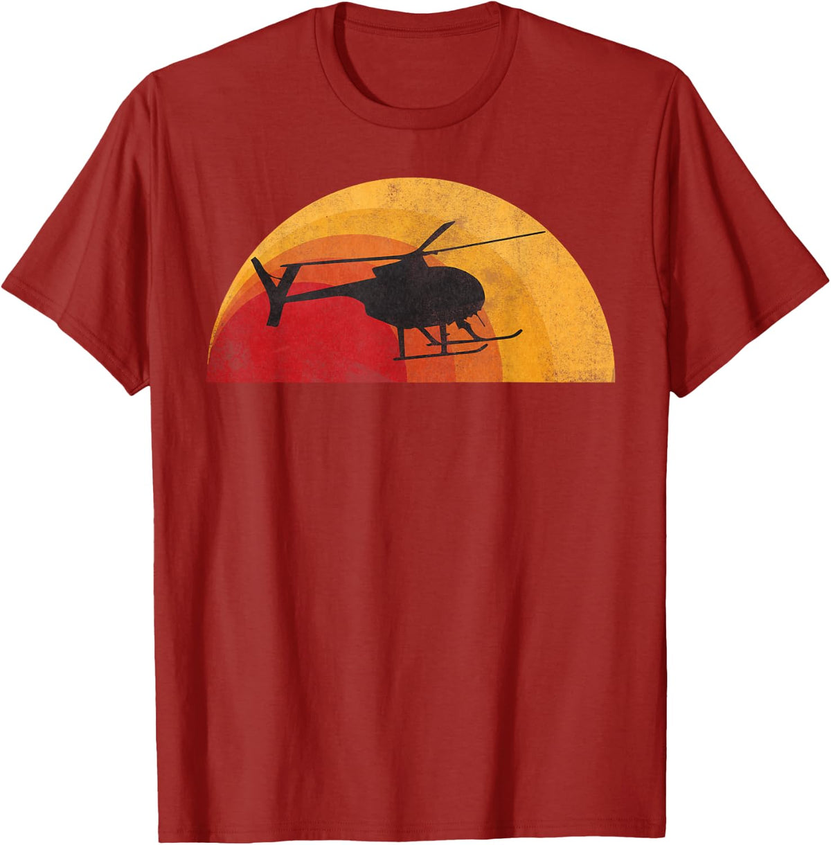 Helicopter Silhouette MD 500 Sunset Pilot T-Shirt - Cranberry Red