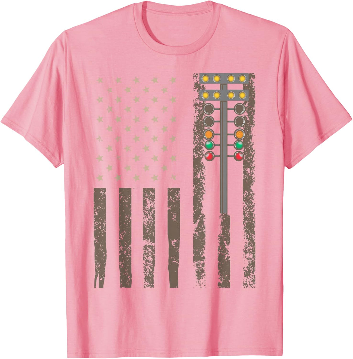 American Flag Drag Racing Strip Tree Light for Dragster T-Shirt - Pink