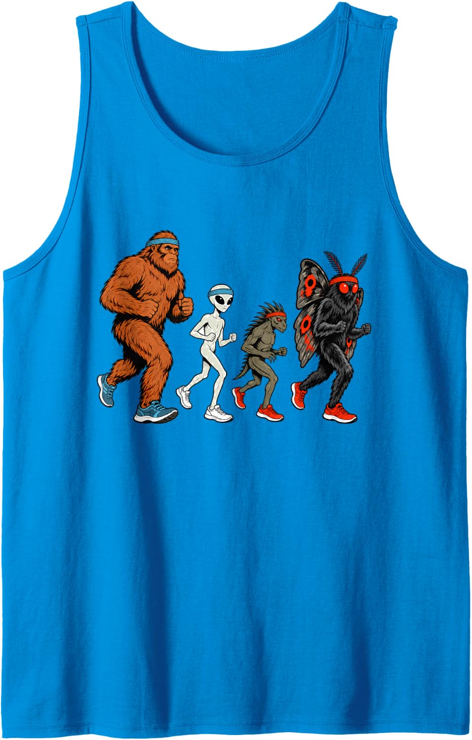 Cryptid Running Bigfoot Alien Mothman Jogging Funny Runner Sleeveless Tank Top - Sapphire Blue