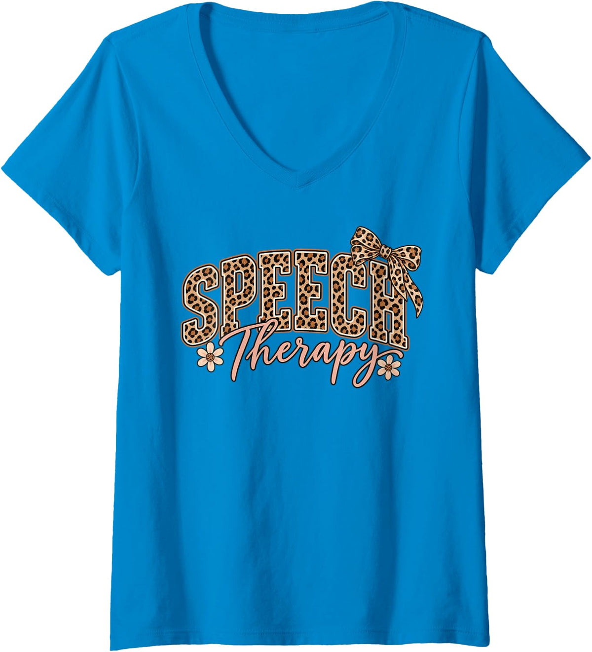 Women's Speech Therapy Leopard Speech Language Pathologist Therapist V-Neck T-Shirt - Sapphire Blue