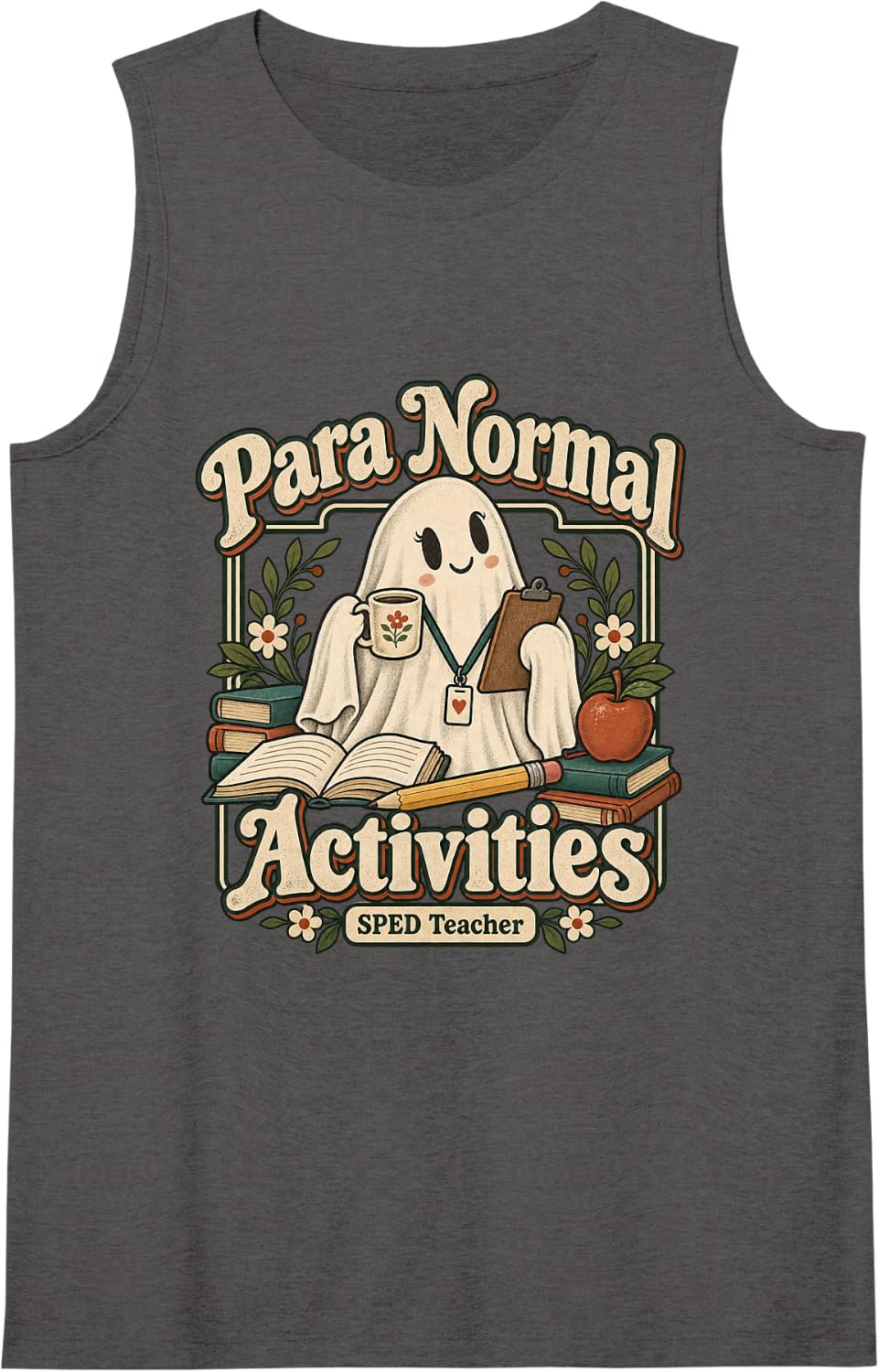 Women's para Normal Activities SPED Teacher Ghost Halloween Sleeveless Tank Top - Dark Heather Grey