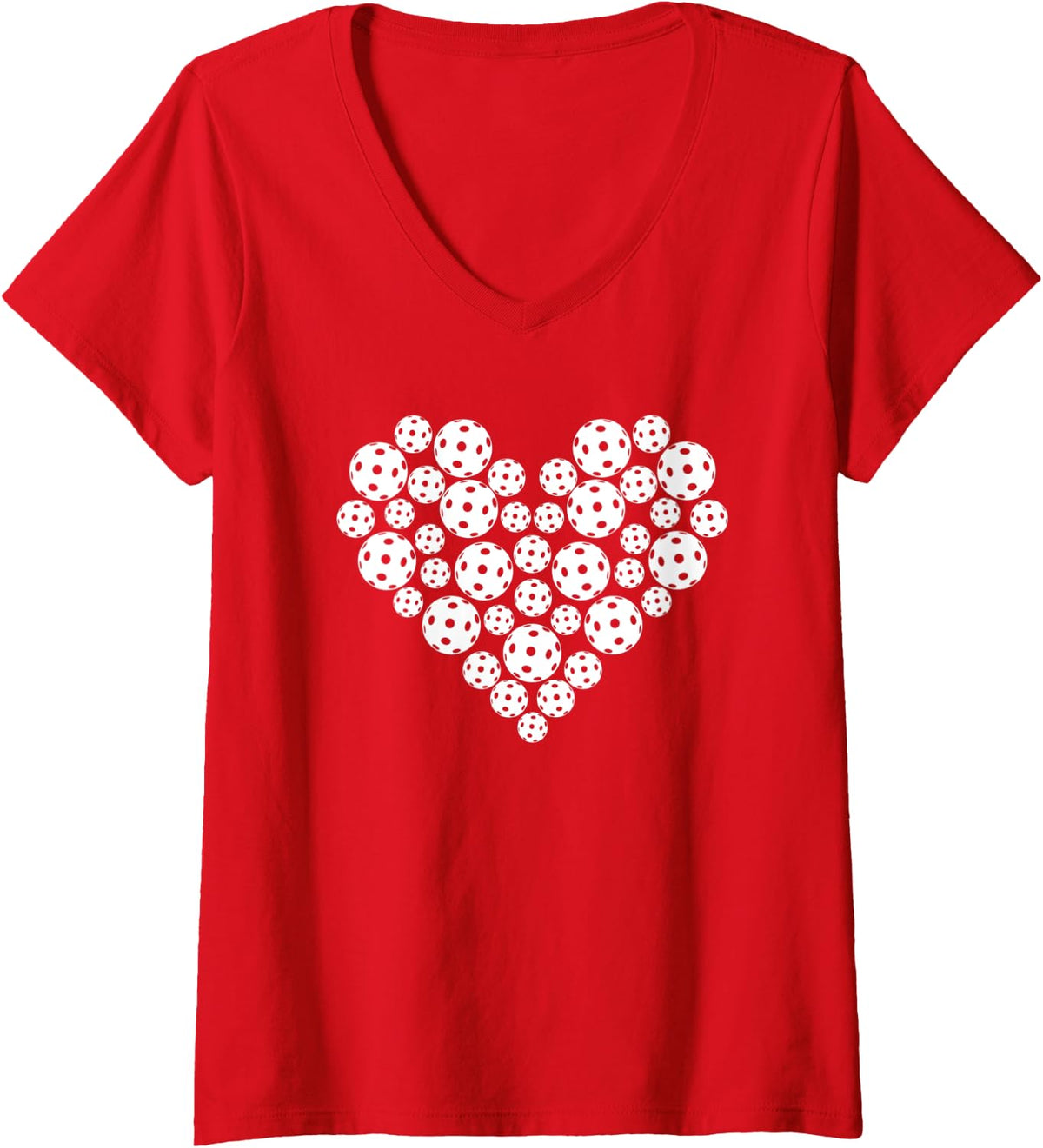 Womens Funny Pickleball Love Heart Shape Valentine T-Shirt V-Neck T-Shirt - Red