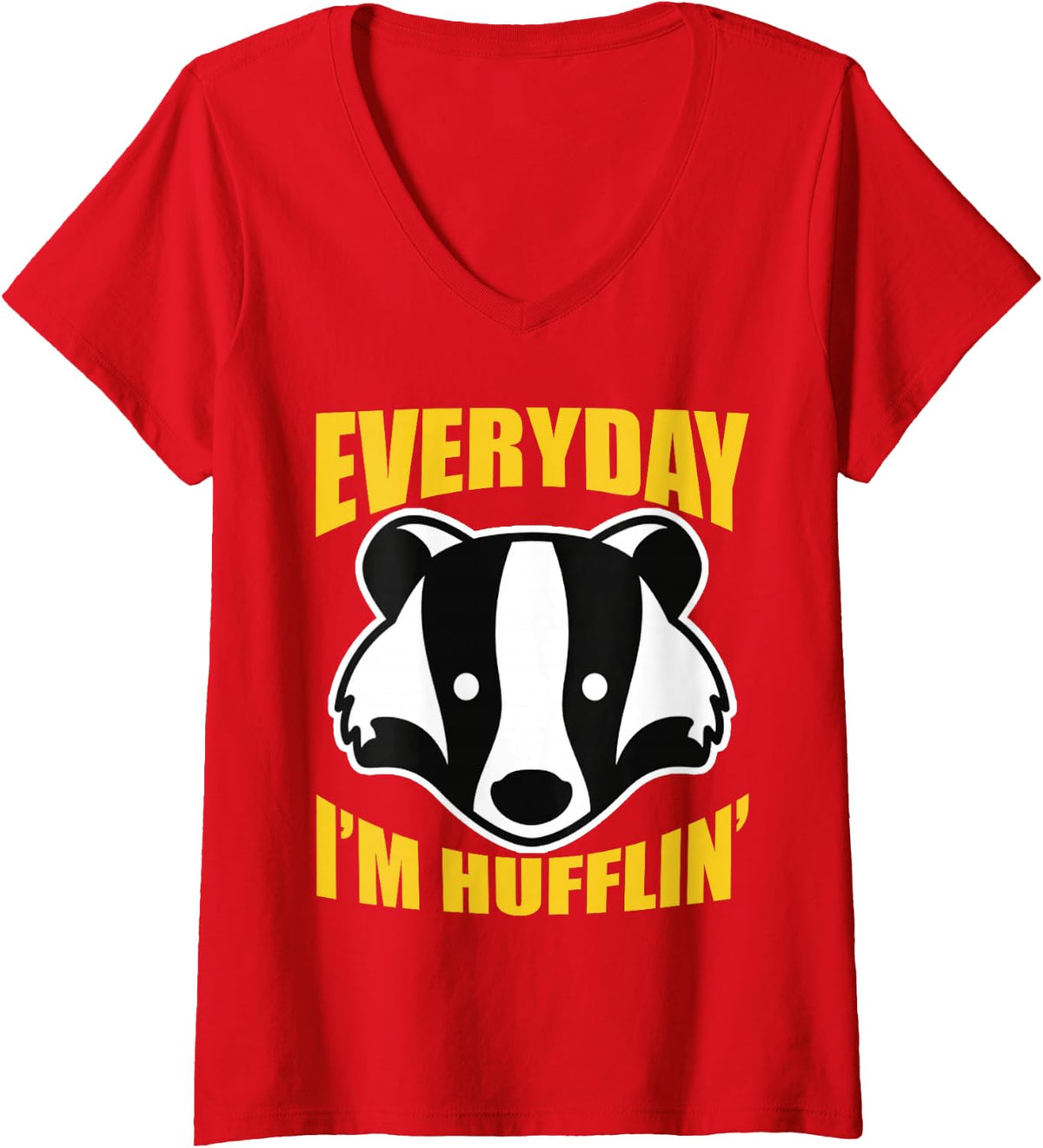 Womens Everyday I'm Huffling Huffle Cute Funny Honey Badger Animal V-Neck T-Shirt - Red