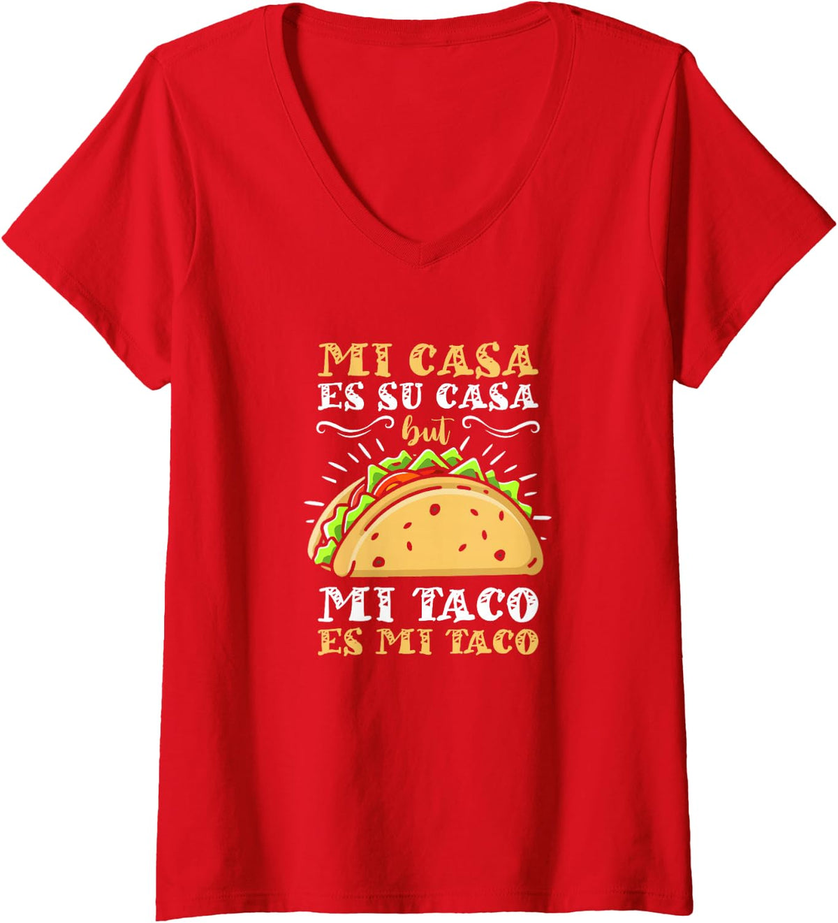 Women's Funny Cinco de Mayo Mi Taco ES Mi Taco Celebration V-Neck T-Shirt - Red