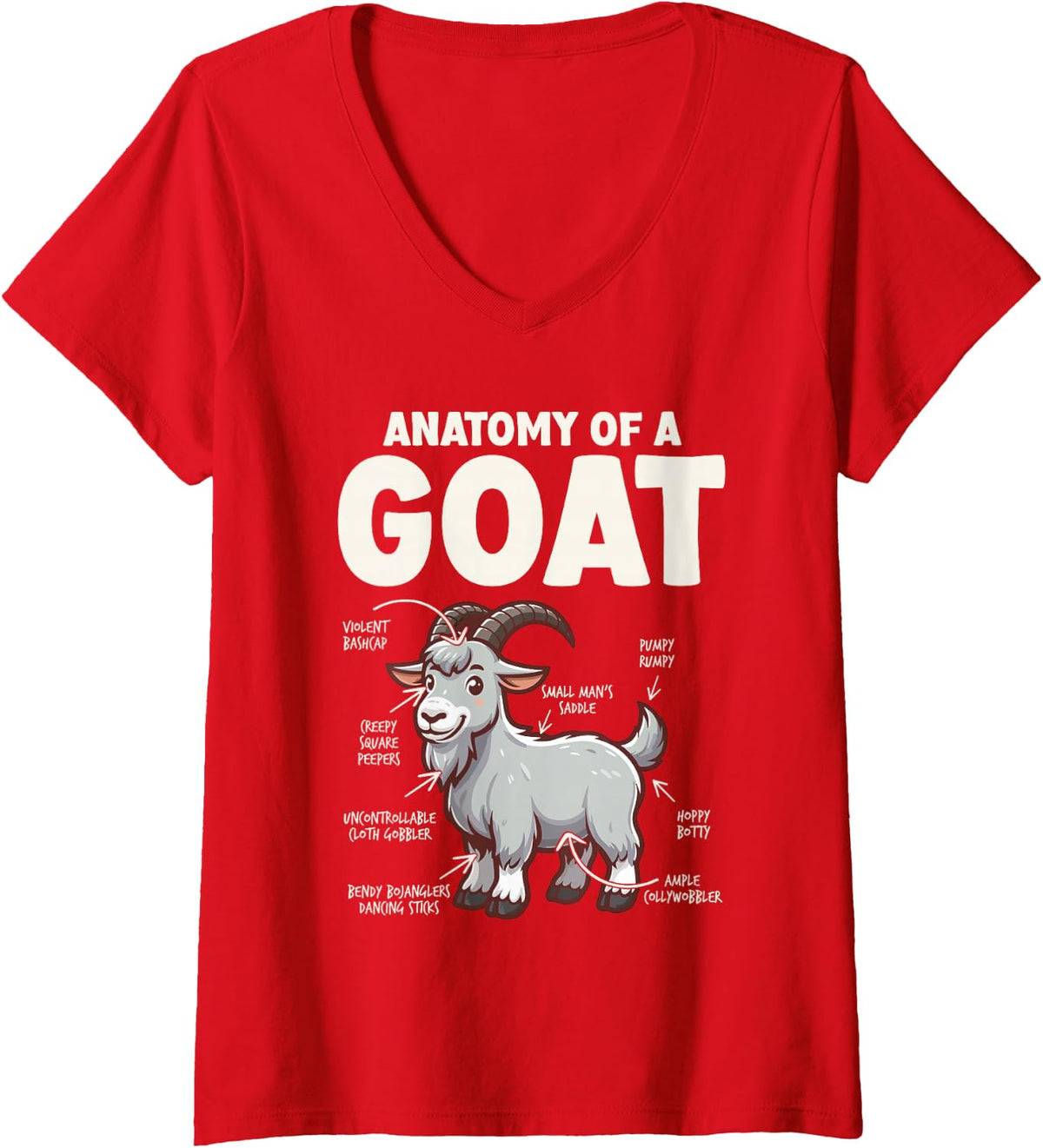 Women's Goat Lover Farmer Anatomy of A Goat Funny Goat V-Neck T-Shirt - Red