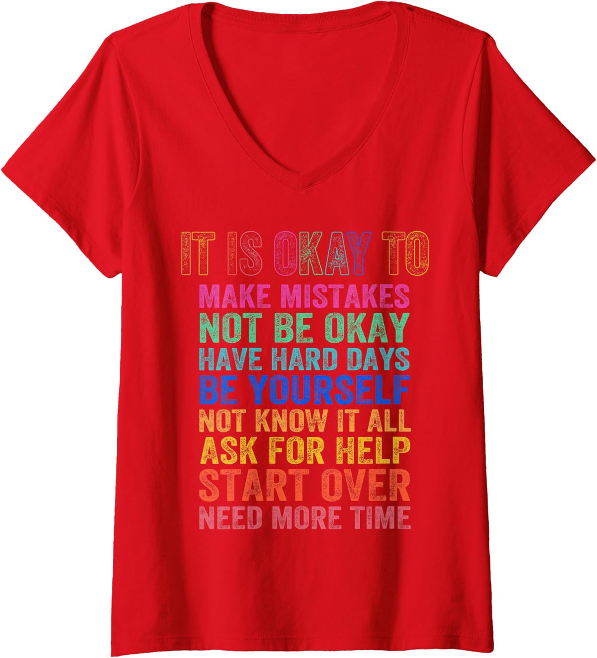 Women's It's Okay to Make Some Mistakes Mental Health Motivational V-Neck T-Shirt - Red