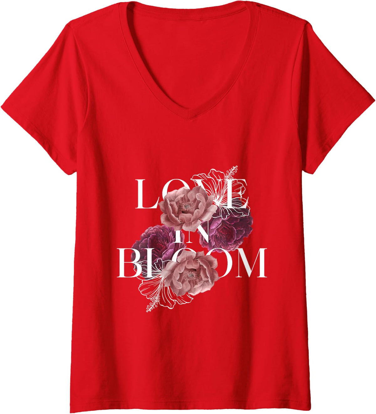 Women's Love in Bloom V-Neck T-Shirt - Red