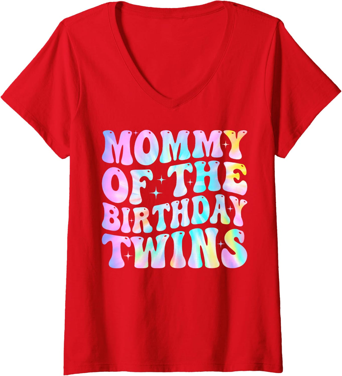 Womens Mommy of The Birthday Twins Family Matching Birthday Party V-Neck T-Shirt - Red