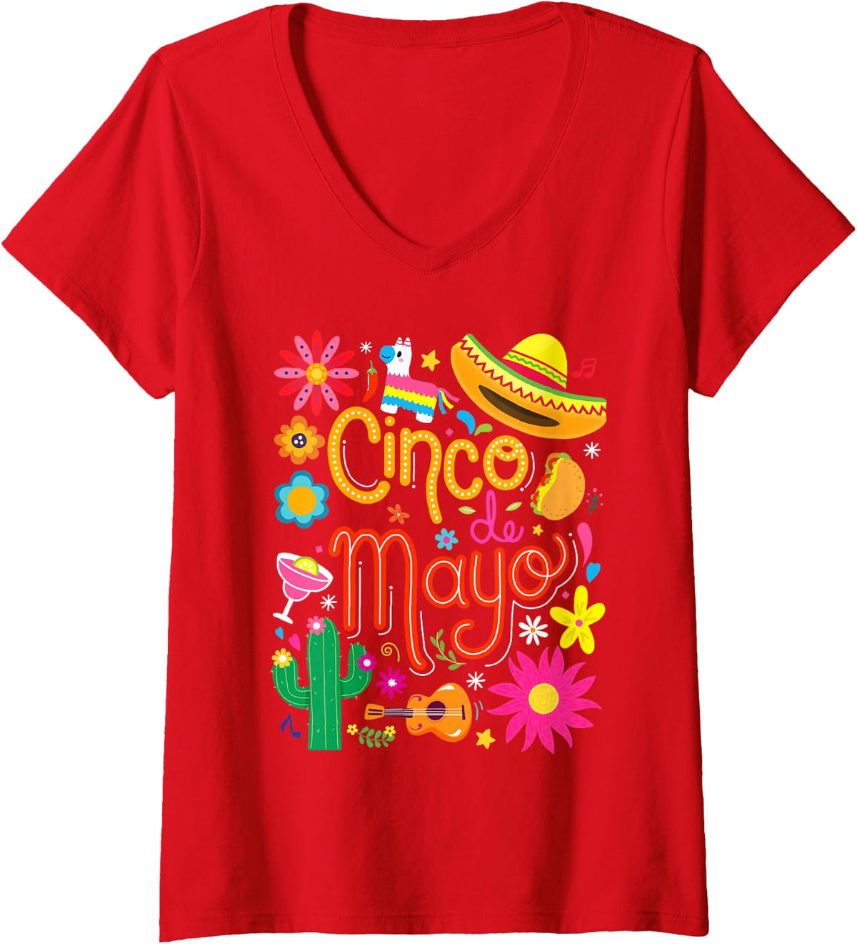 Women's Fiesta Cinco De Mayo Funny Mexican Party 5 De Mayo Men Women V-Neck T-Shirt - Red