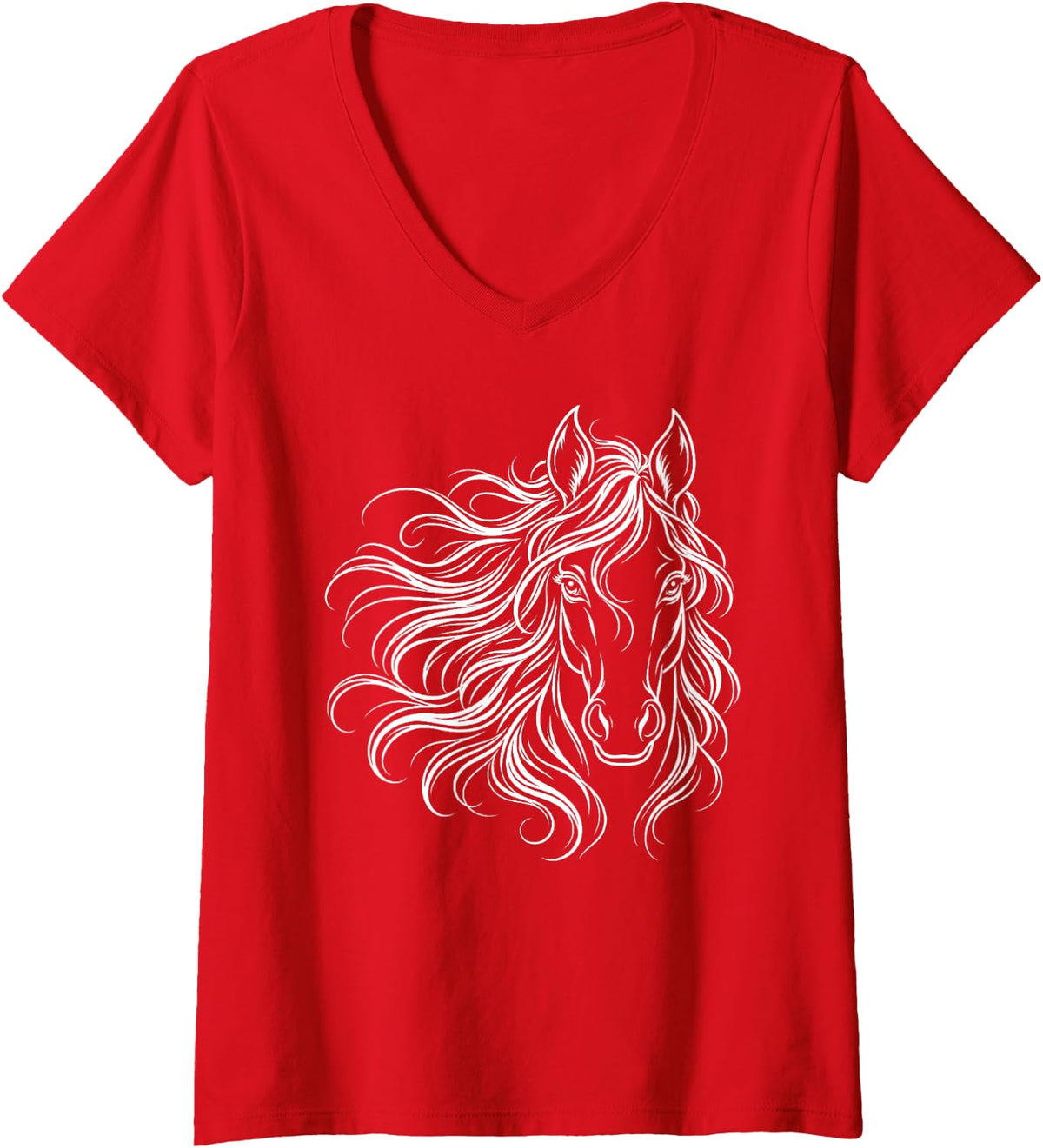 Women's Horse Lover Line Art Equestrian Minimalist V-Neck T-Shirt - Red