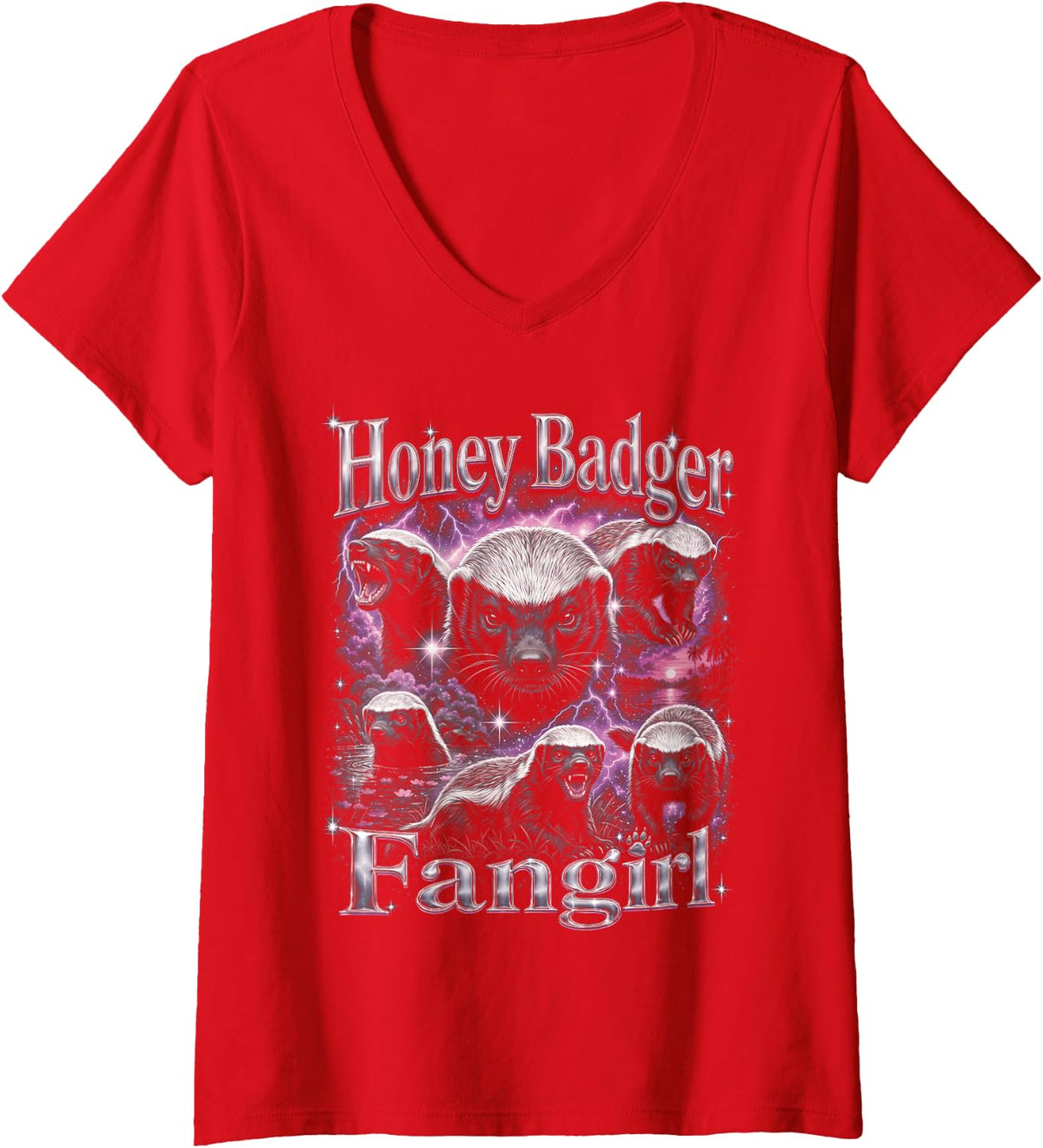 Women's Honey Badger Fangirl Bootleg Womens Girls Honey Badger V-Neck T-Shirt - Red