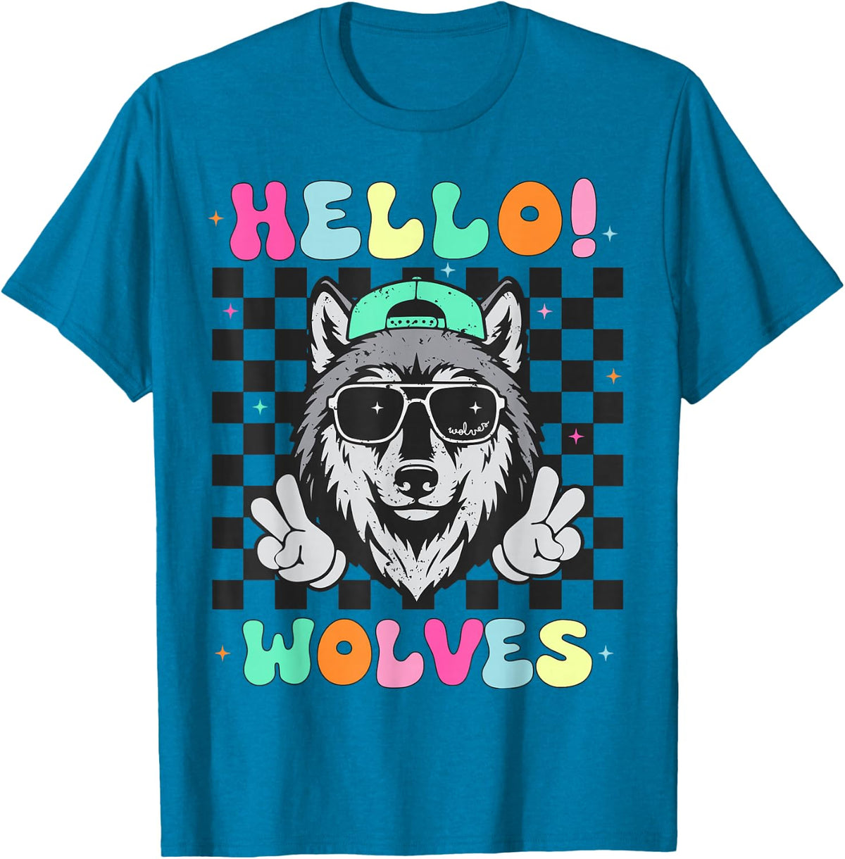 Hello First Second Third Grade Wolves School Teachers Kids T-Shirt - Sapphire Blue