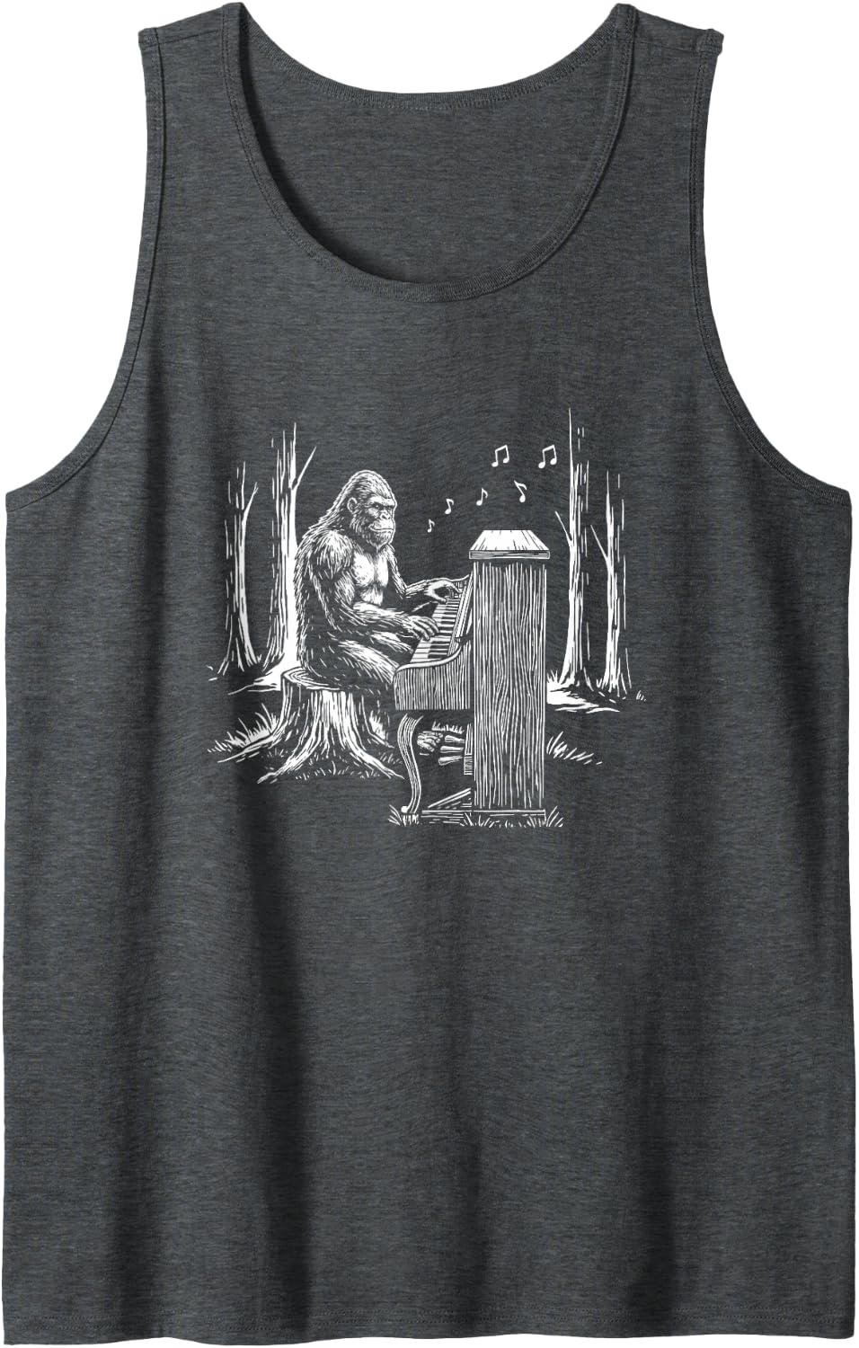 Funny Bigfoot Piano Player Sasquatch Pianist Music Teacher Sleeveless Tank Top - Dark Heather Grey