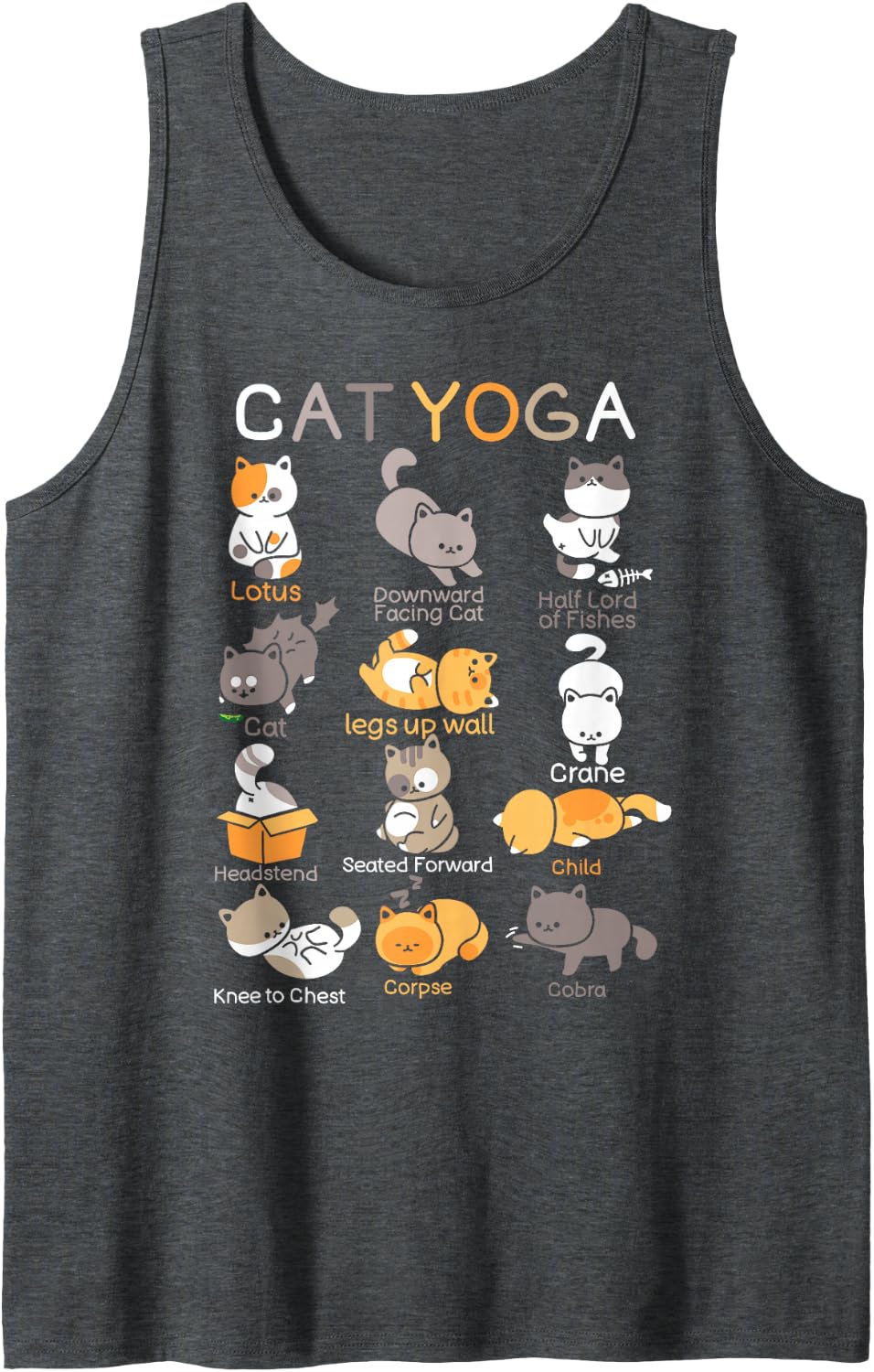Cat Yoga Poses Zen Meditation Namaste Kitten Cat Lover Sleeveless Tank Top - Dark Heather Grey