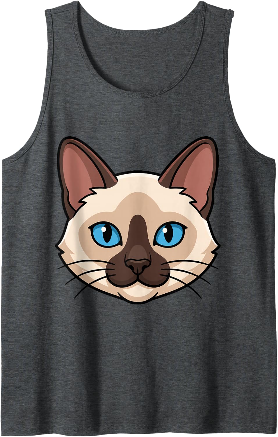 Siamese Cat Face Cute Kawaii Feline Costume Cartoon Sleeveless Tank Top - Dark Heather Grey