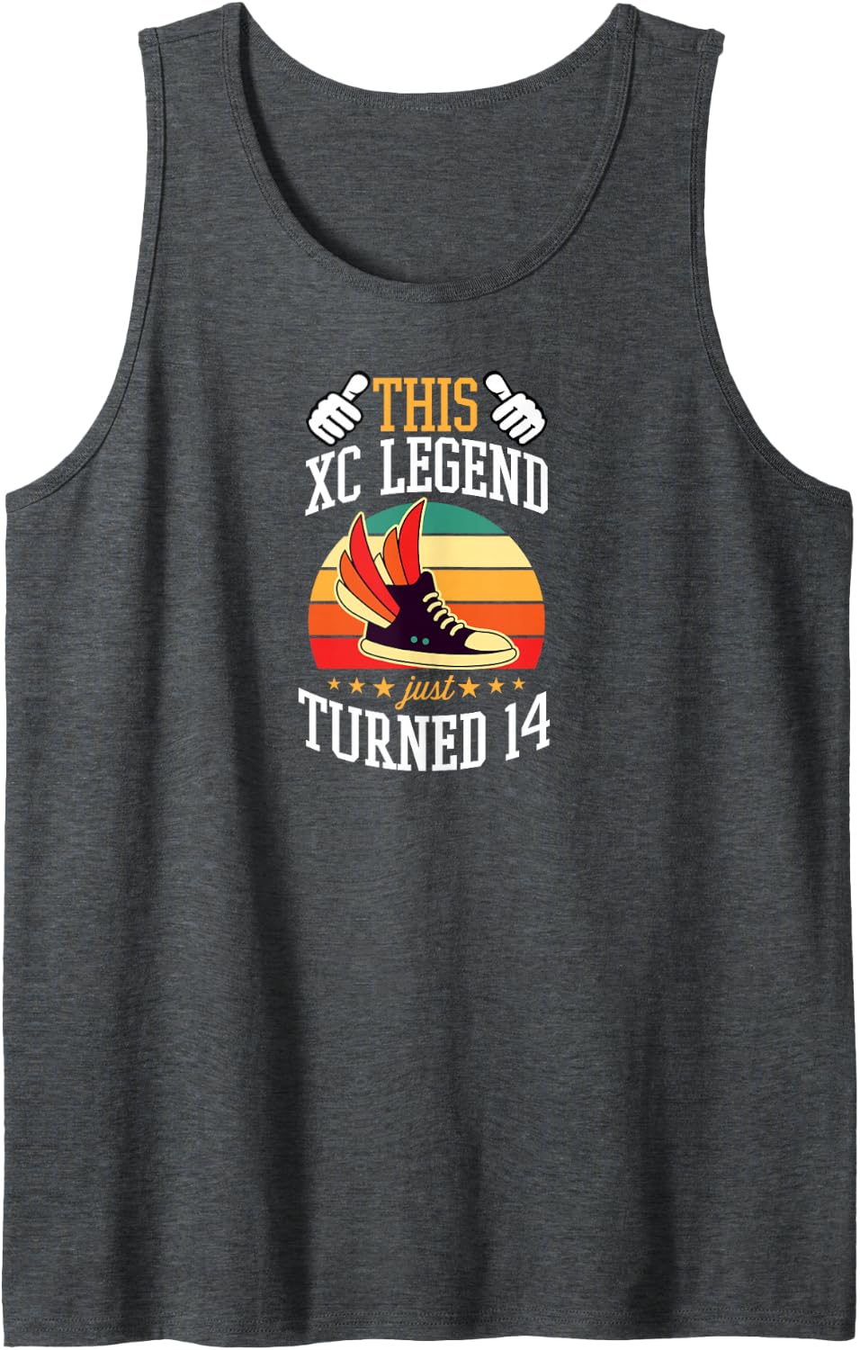 This XC Legend Just Turned 14 Cross Country Theme Birthday Sleeveless Tank Top - Dark Heather Grey