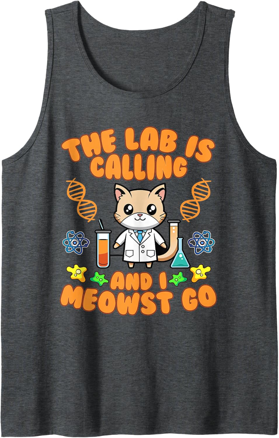 Chemistry Cat The Lab is Calling Sleeveless Tank Top - Dark Heather Grey