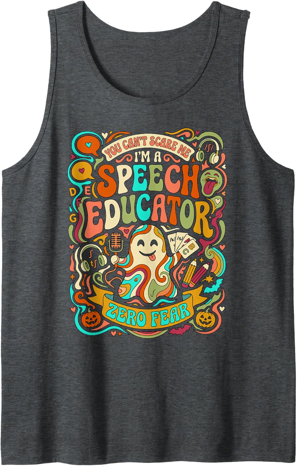 Speech Educator Halloween Spooky SLP Therapist Tank Top - Dark Heather Grey