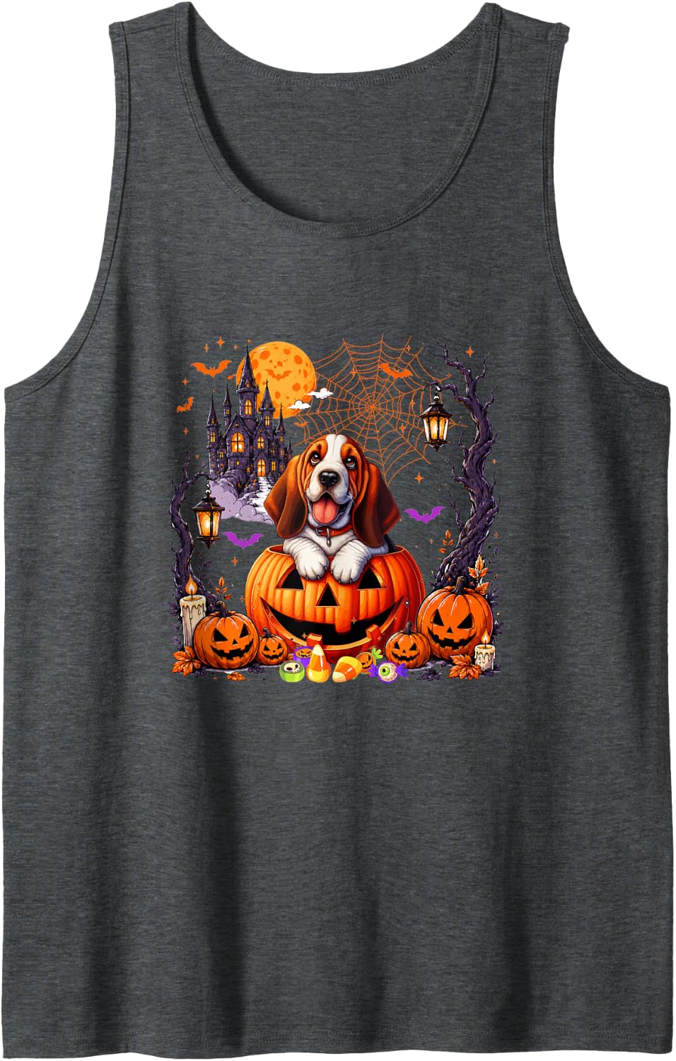 Basset Hound Inside Horror Carved Pumpkins Halloween Owner Tank Top - Dark Heather Grey