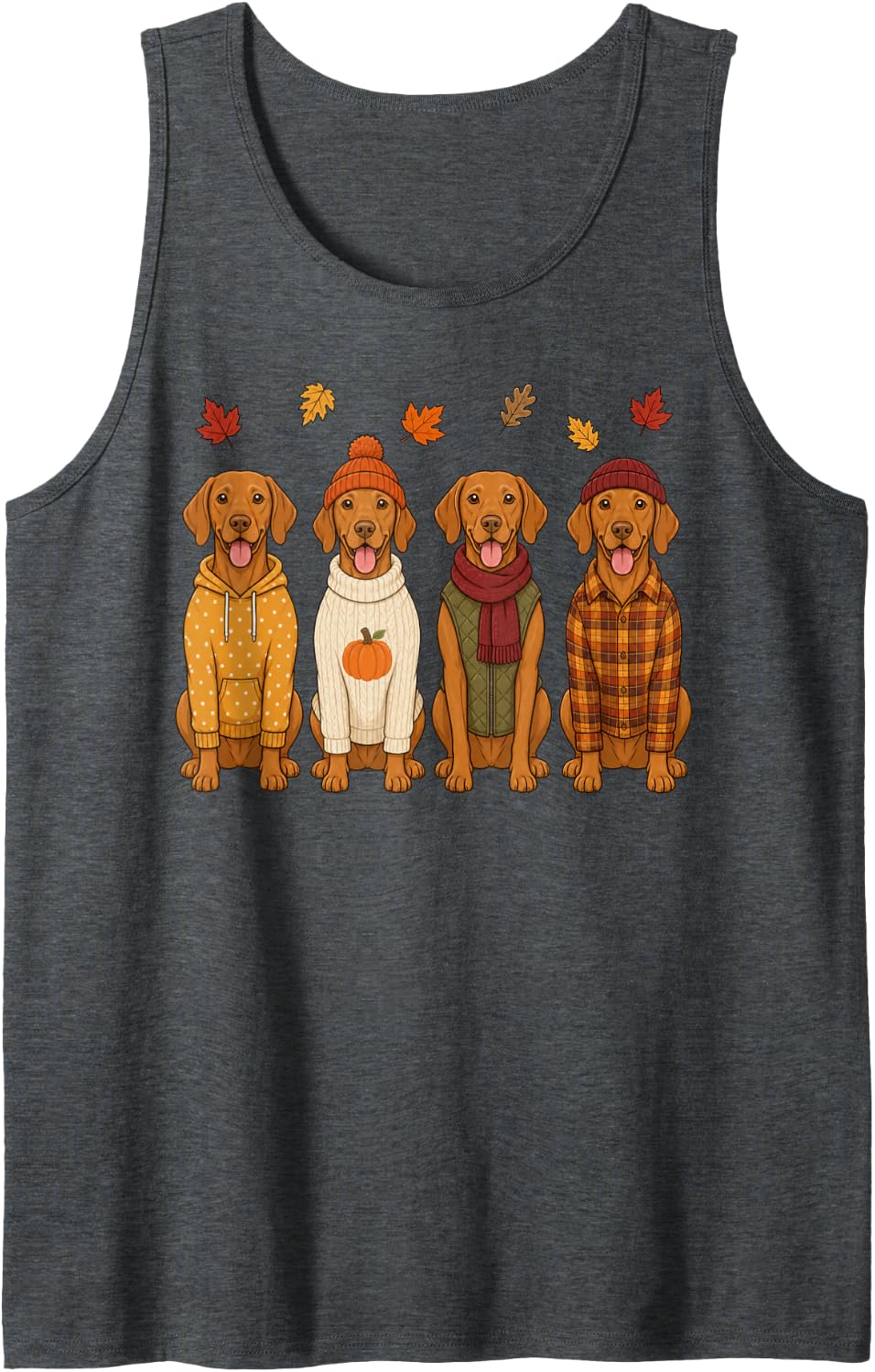 Vizsla Fall Autumn Season Pumpkin Dog Sleeveless Tank Top - Dark Heather Grey