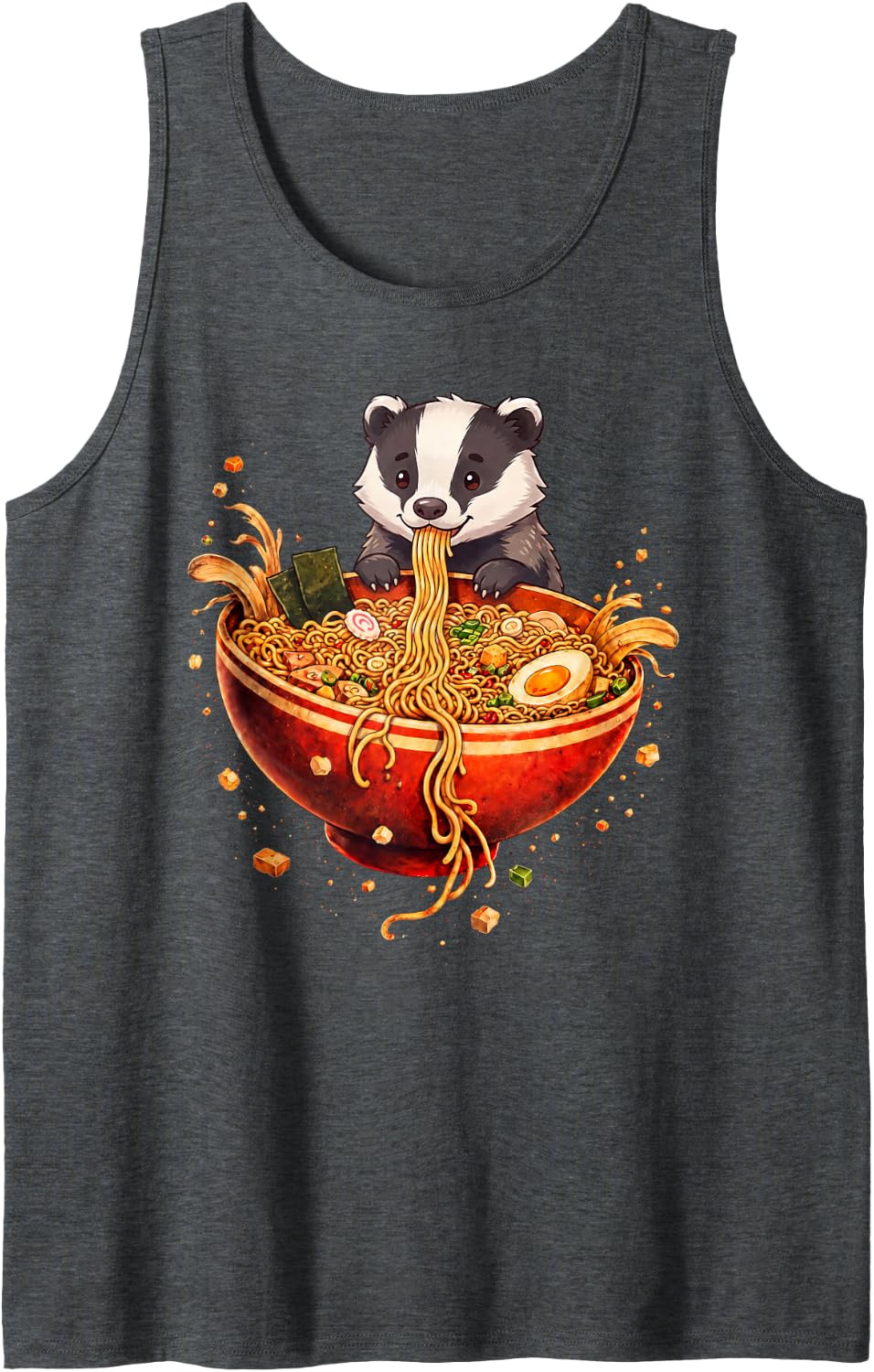 Honey Badger Ramen Japanese Art Anime Graphic Tee Kawaii Sleeveless Tank Top - Dark Heather Grey