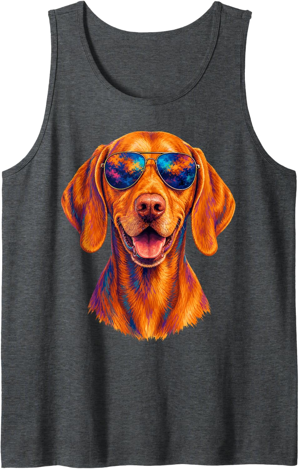 Colorful Vizsla Dog Sunglasses Portrait Tank Top - Dark Heather Grey
