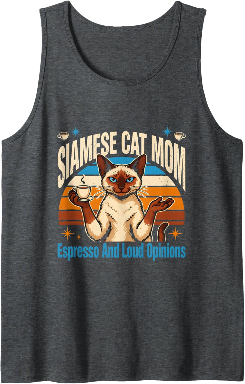 Espresso and Loud Opinions Siamese Cat Moon Sleeveless Tank Top - Dark Heather Grey