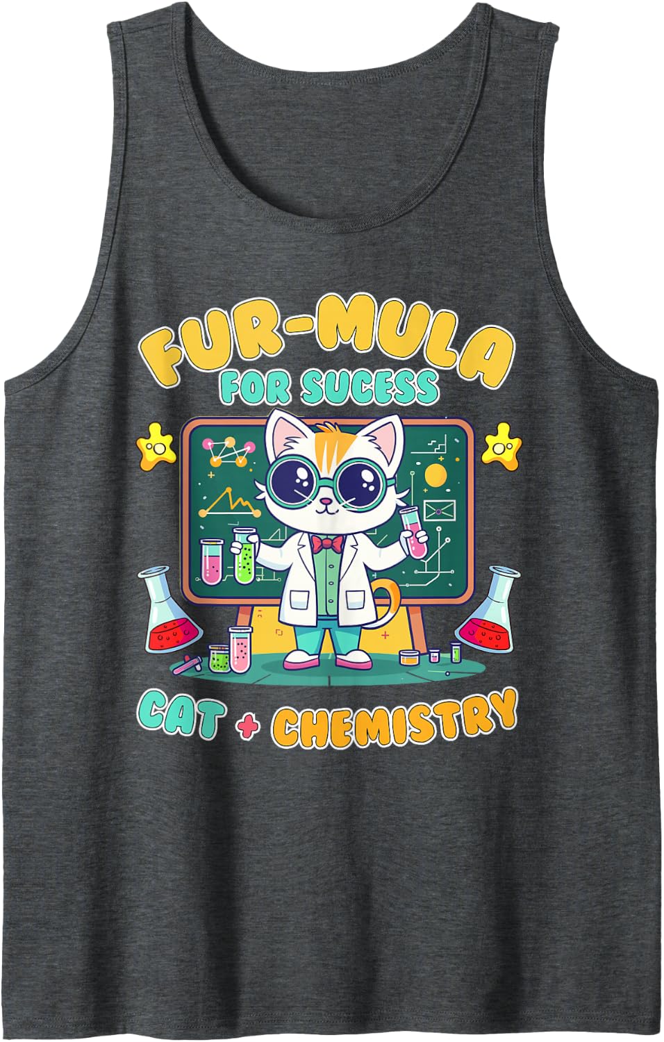Funny Lab Scientist Chemistry Cat Sleeveless Tank Top - Dark Heather Grey