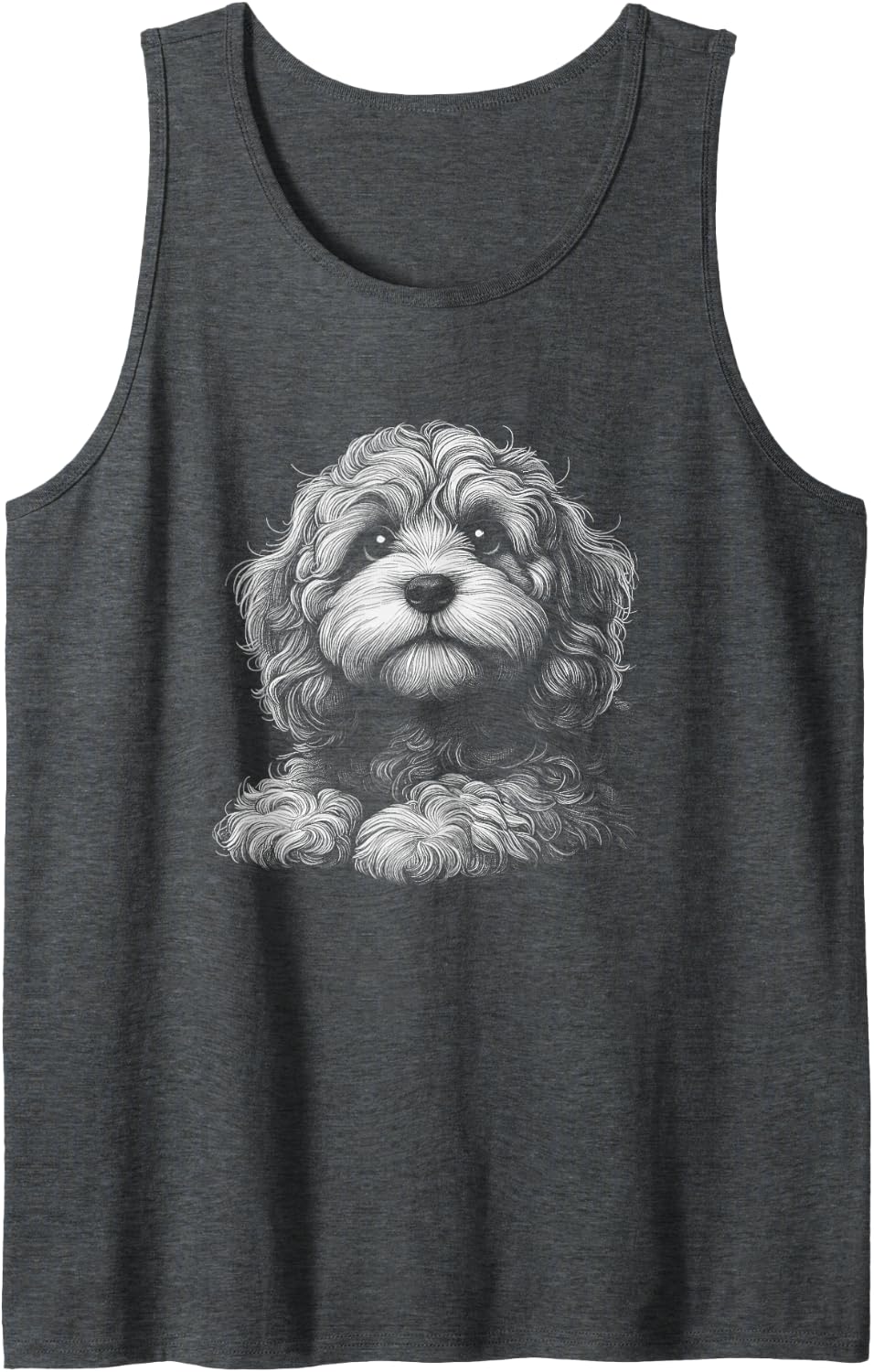 Cavapoo Dog Face Art Sketch Design Tank Top - Dark Heather Grey