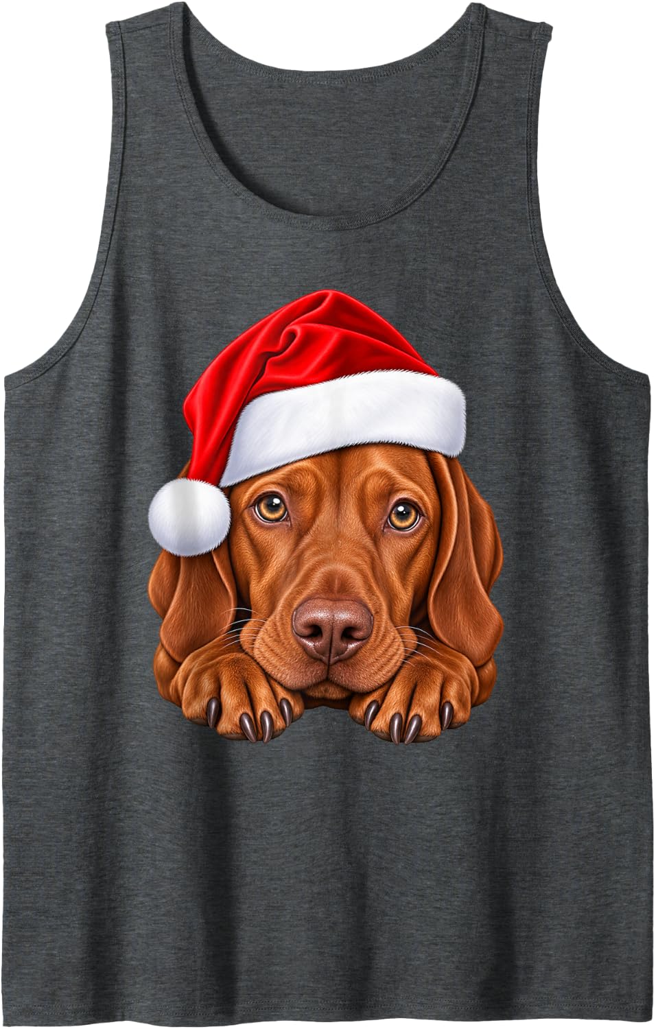 Vizsla Dog Christmas Santa Hat Cute Xmas Pet Dog Lover Sleeveless Tank Top - Dark Heather Grey
