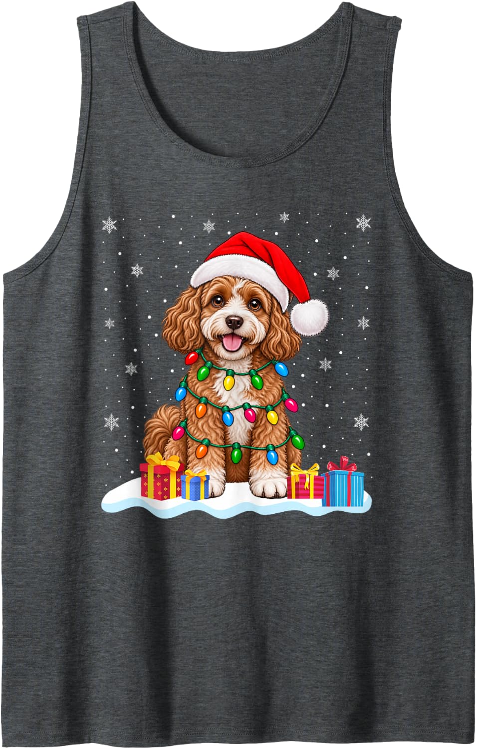 Funny Cavapoo Dog Christmas Sweater Santa Hat Dog Sleeveless Tank Top - Dark Heather Grey