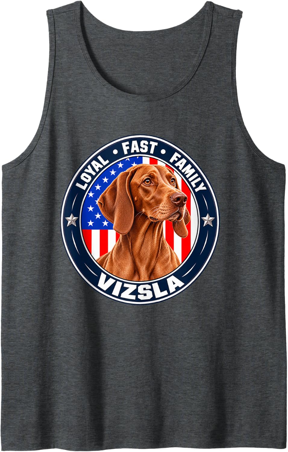 Vizsla Dog Patriotic USA American Flag Vizsla Lover Sleeveless Tank Top - Dark Heather Grey