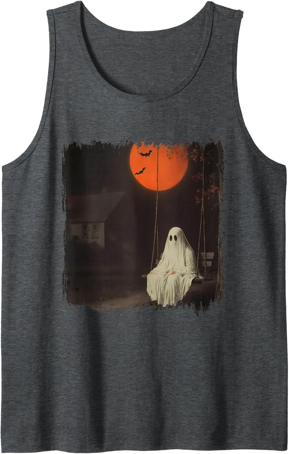 Creepy Folk Horror Occult Swing Ghost Boo Goth Halloween Sleeveless Tank Top - Dark Heather Grey