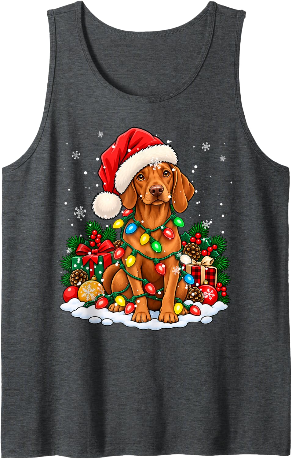 Funny Vizsla Dog Santa Hat Men Women Christmas Xmas Sleeveless Tank Top - Dark Heather Grey