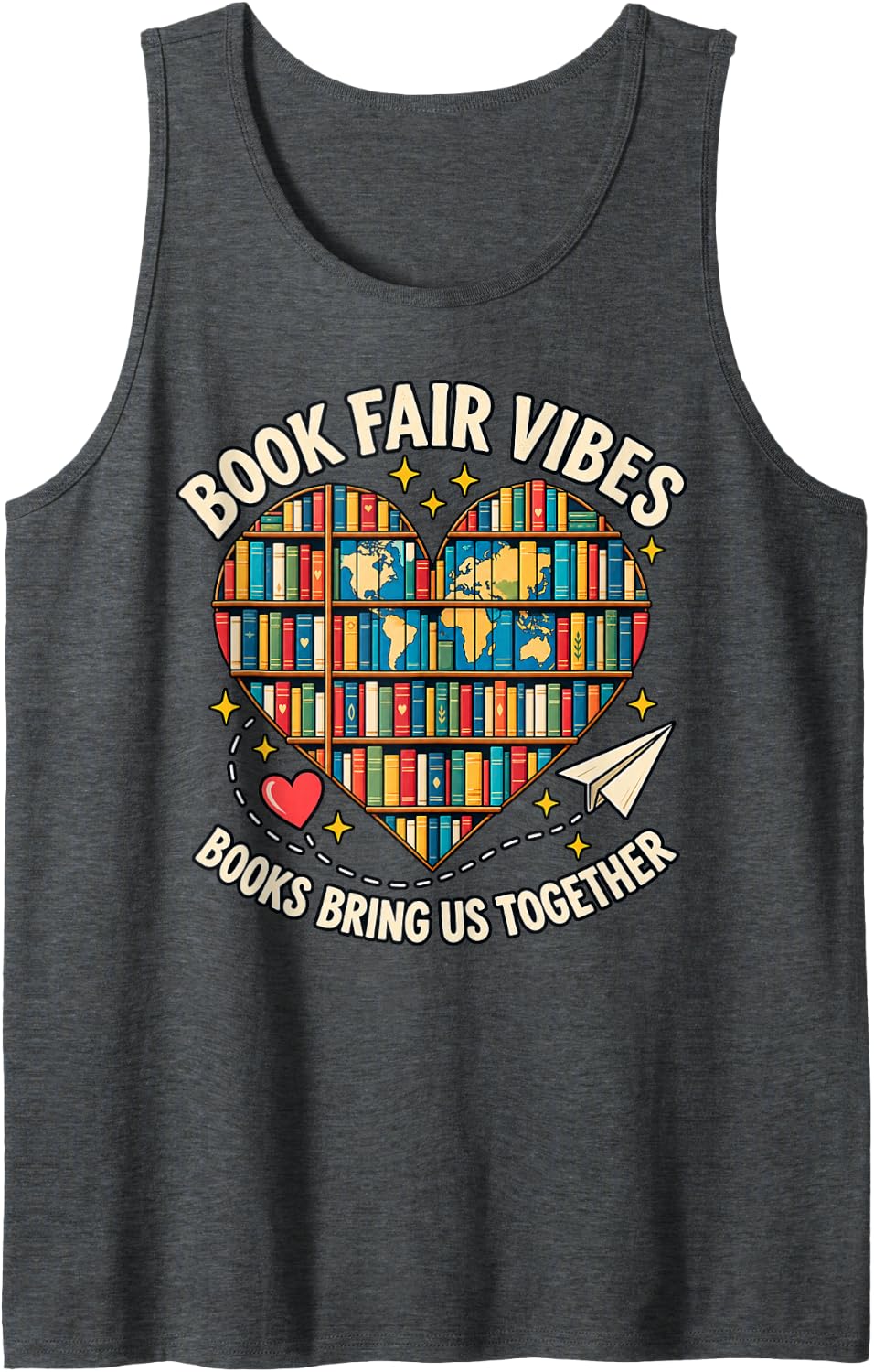 Book Fair Vibes Bookworm Librarian Sleeveless Tank Top - Dark Heather Grey