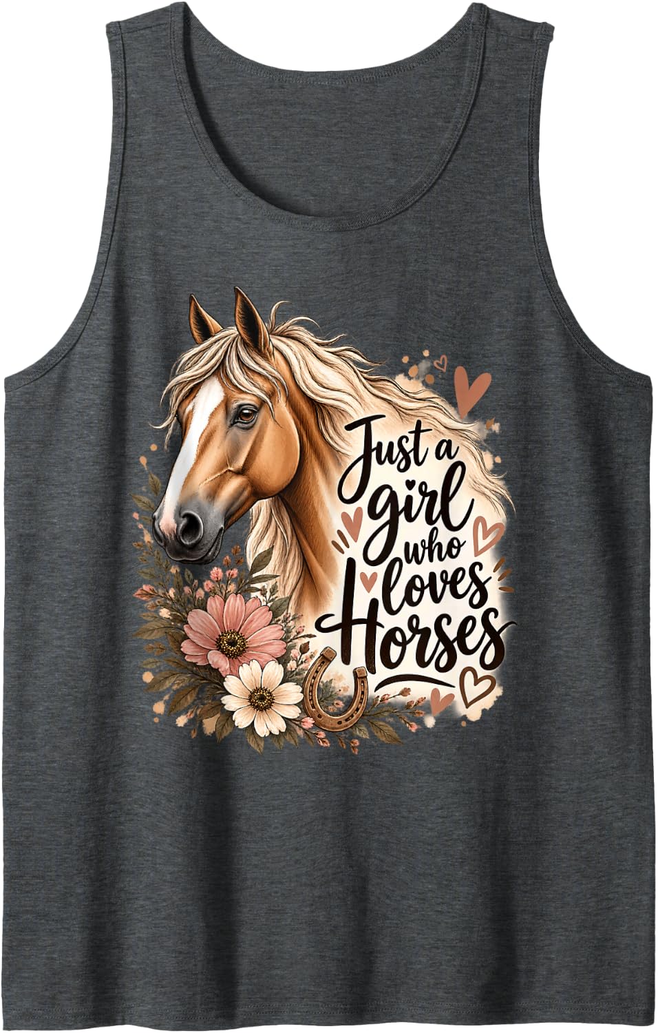 Just a Girl Who Loves Horses Horse Lover Equestrian Art Sleeveless Tank Top - Dark Heather Grey