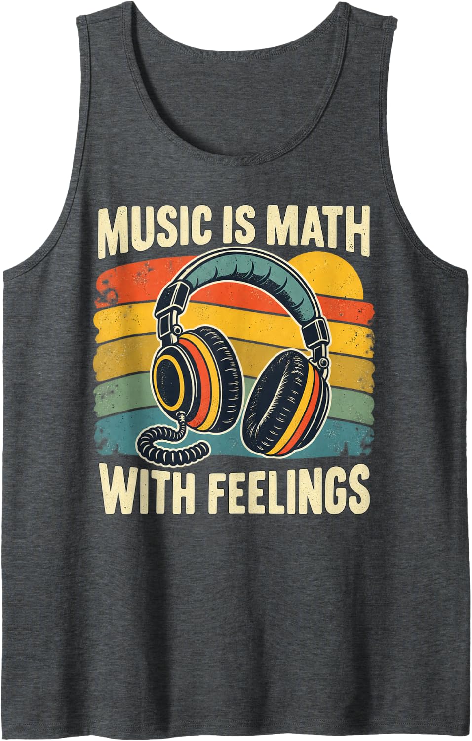 Retro Headphones Sleeveless Tank Top - Dark Heather Grey