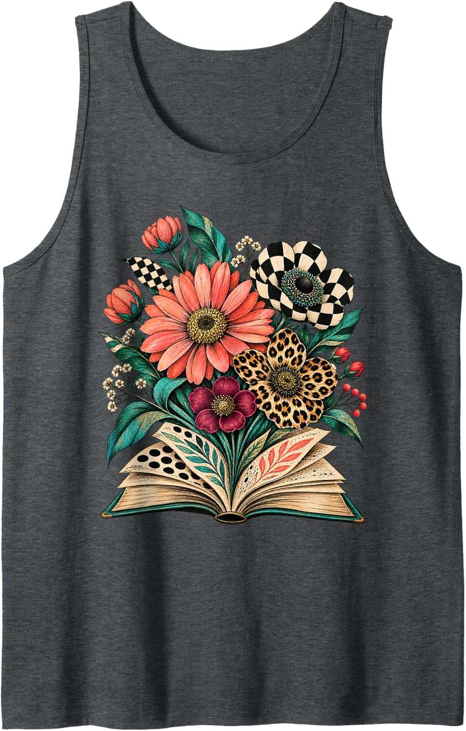 Floral Flowers Book Lover Librarian Teacher Sleeveless Tank Top - Dark Heather Grey