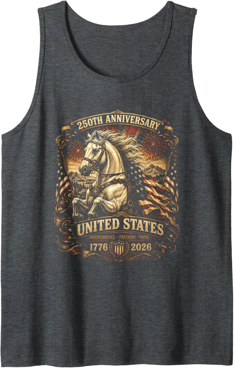 Horse 4th of July 250 Years American 250th Anniversary USA Tank Top - Dark Heather Grey