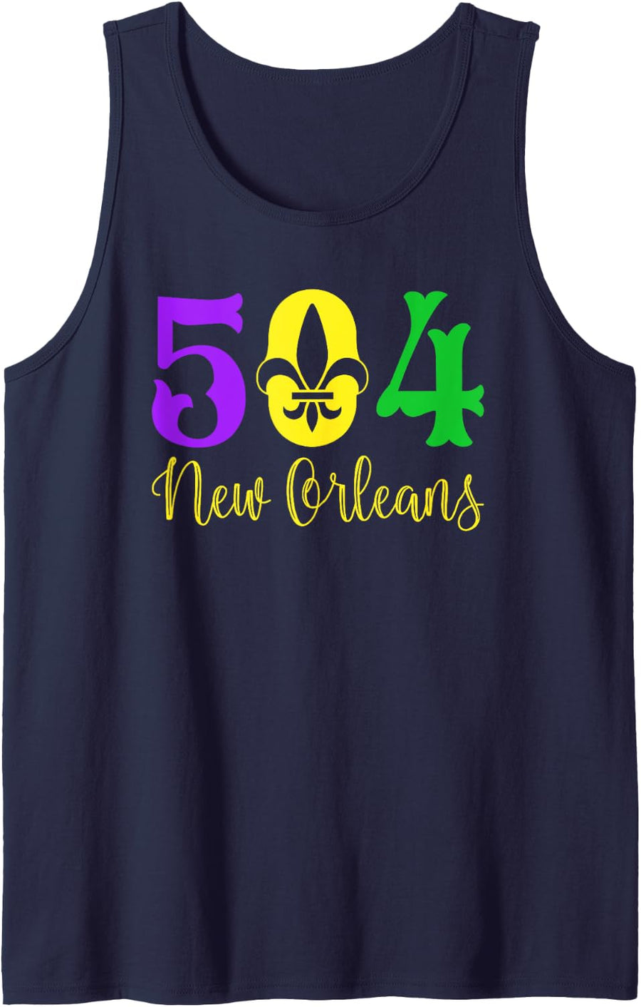 New Orleans 504 NOLA Fleur-De-Lis Mardi Gras Tank Top - Navy Blue
