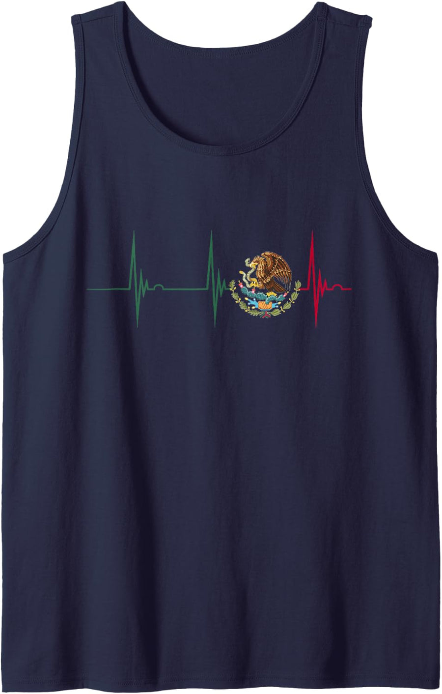 Mexico Heartbeat EKG Pulse Mexican Pride Emblem Mexico Flag Tank Top - Navy Blue