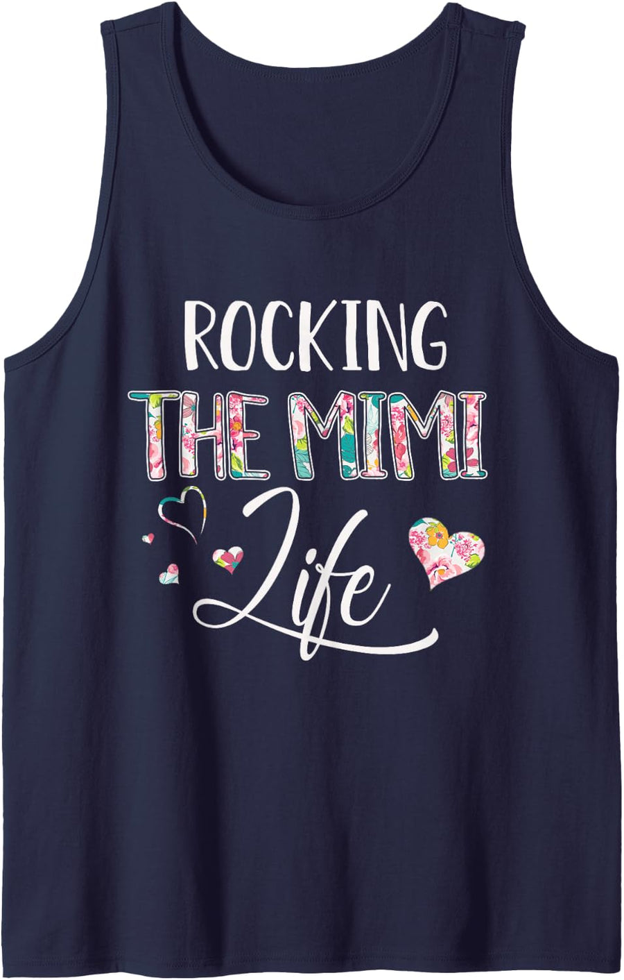 Rocking the Mimi Life Flower New Grandma Tank Top - Navy Blue