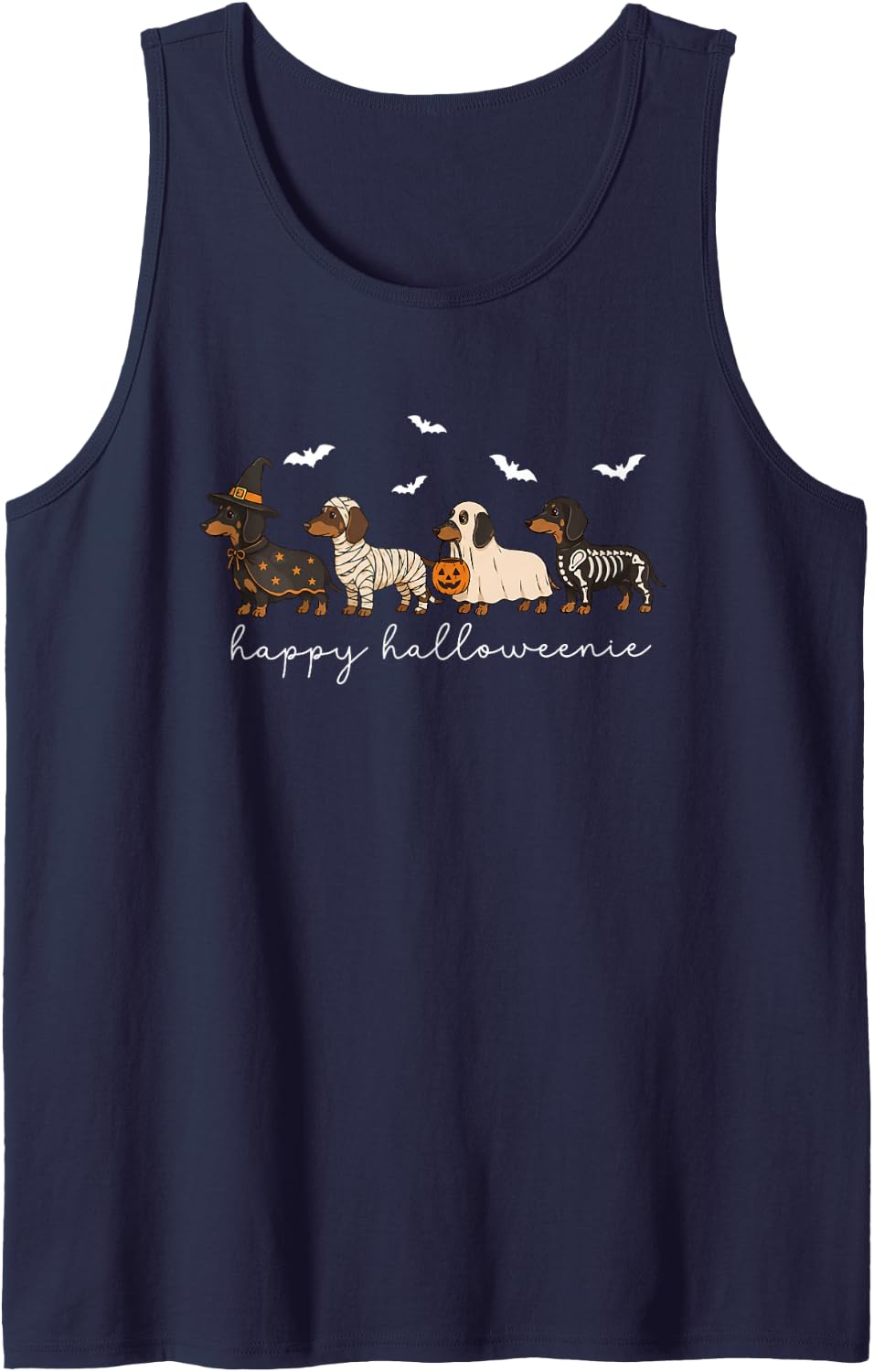 Happy Halloweenie Halloween Dachshund Sleeveless Tank Top - Navy Blue