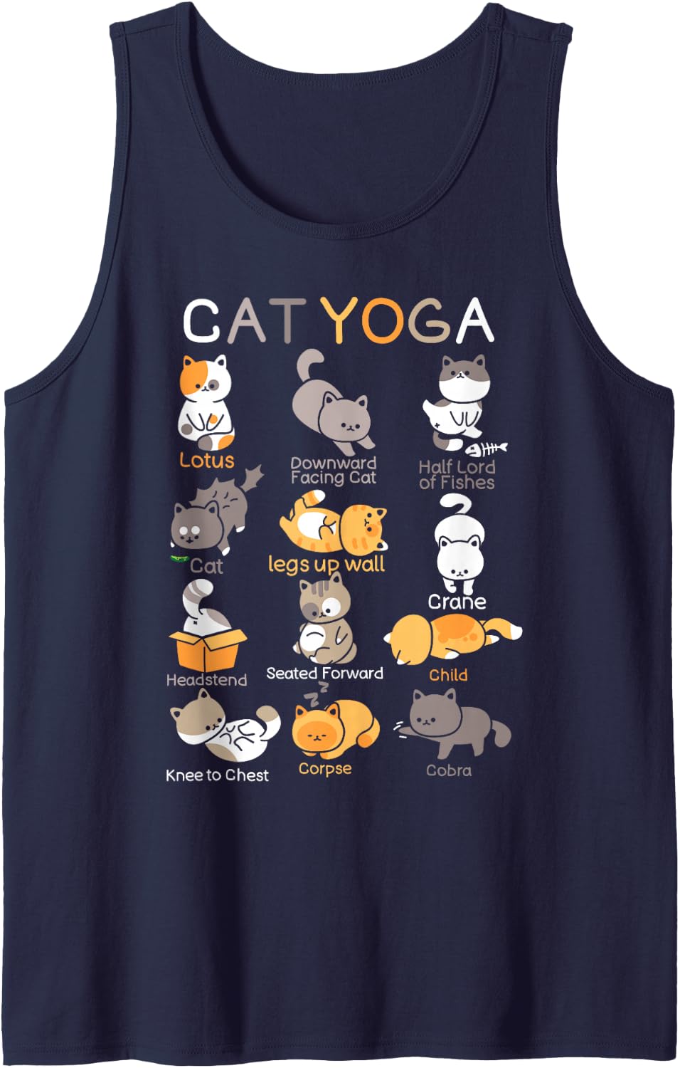 Cat Yoga Poses Zen Meditation Namaste Kitten Cat Lover Sleeveless Tank Top - Navy Blue