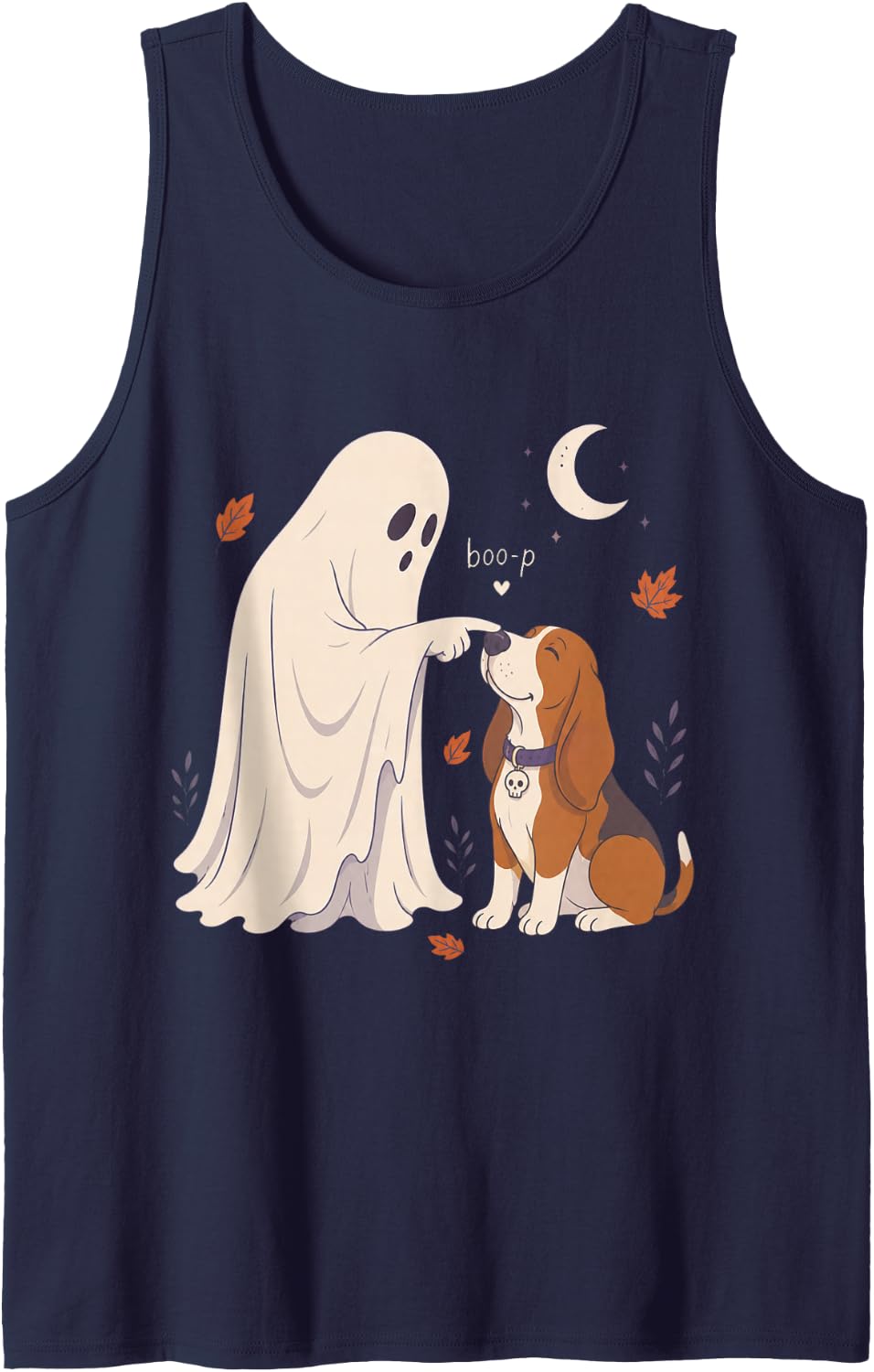 Funny Ghost Basset Hound Dog Boop Halloween Women Men Tank Top - Navy Blue