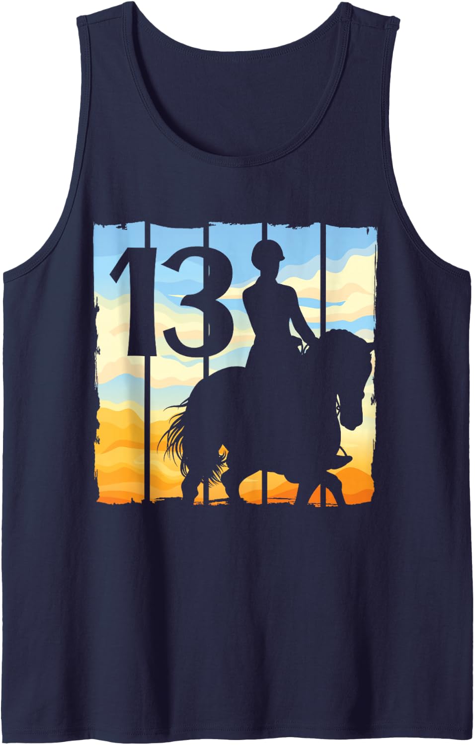 13th Birthday Horse Rider Horse Lover 13 Years Old Girl Sleeveless Tank Top - Navy Blue