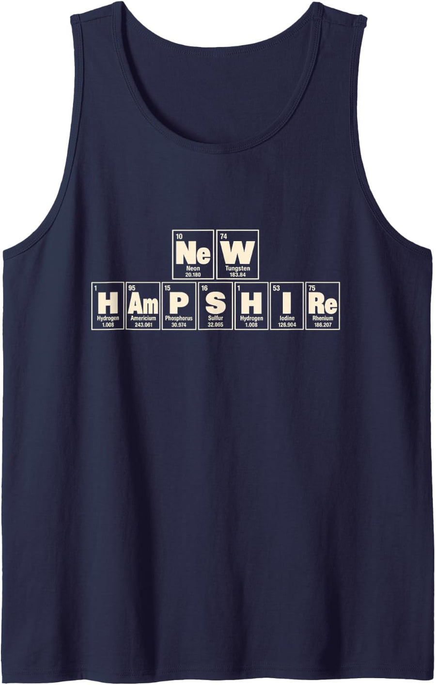 New Hampshire Periodic Table Chemistry Science Teacher Sleeveless Tank Top - Navy Blue
